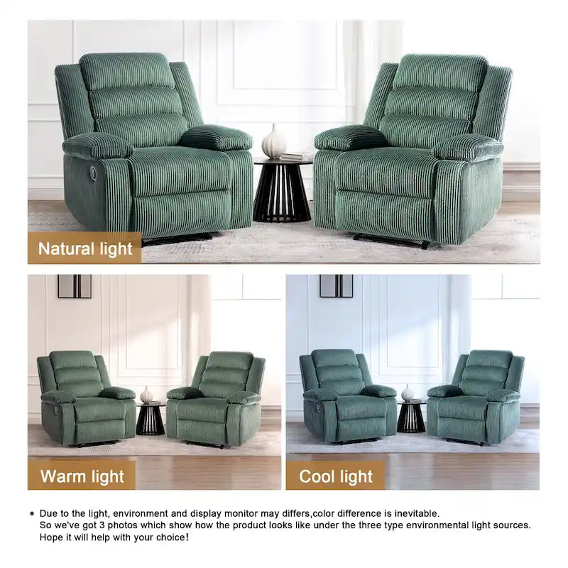 Fauteuil inclinable manuel moderne en velours côtelé, lot de 2, fauteuil d'appoint surdimensionné avec accoudoirs larges