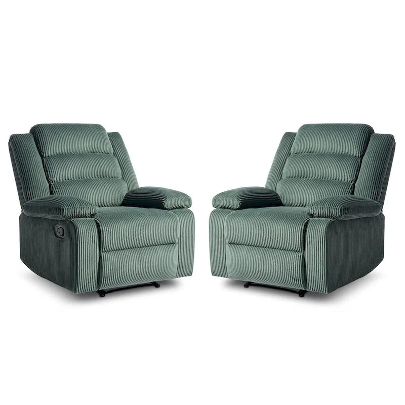 Fauteuil inclinable manuel moderne en velours côtelé, lot de 2, fauteuil d'appoint surdimensionné avec accoudoirs larges