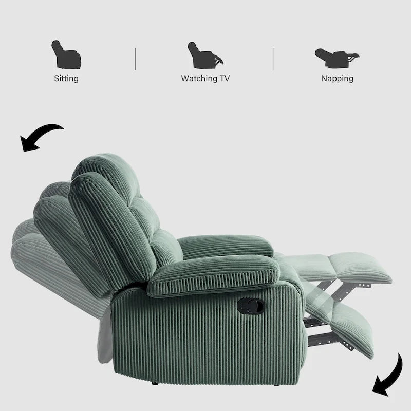 Fauteuil inclinable manuel moderne en velours côtelé, lot de 2, fauteuil d'appoint surdimensionné avec accoudoirs larges