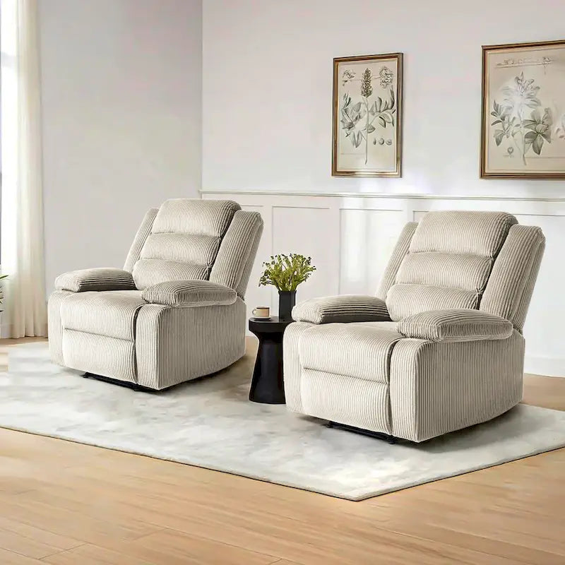Fauteuil inclinable manuel moderne en velours côtelé, lot de 2, fauteuil d'appoint surdimensionné avec accoudoirs larges
