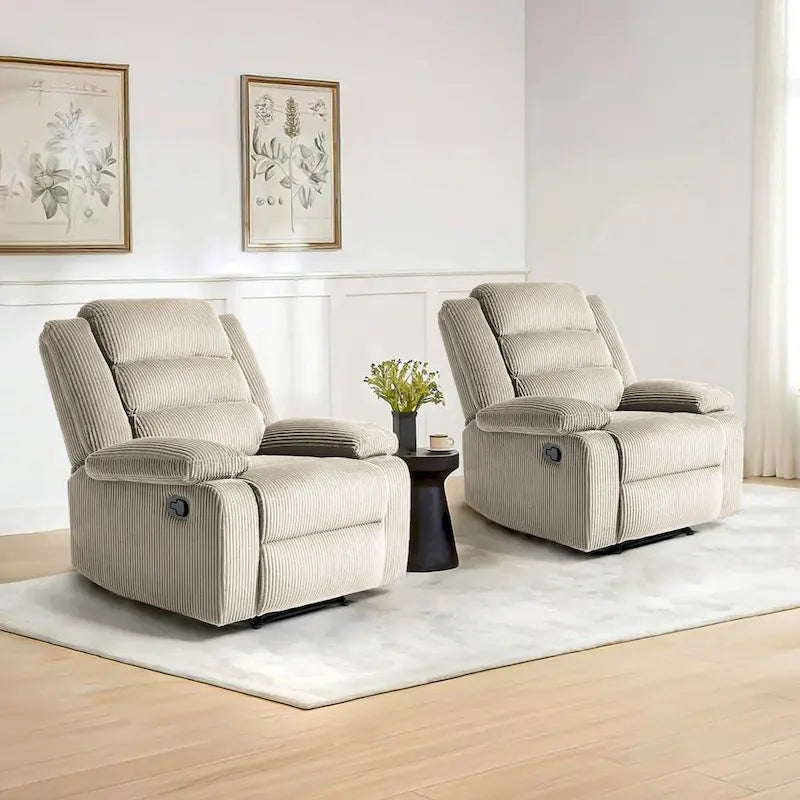 Fauteuil inclinable manuel moderne en velours côtelé, lot de 2, fauteuil d'appoint surdimensionné avec accoudoirs larges