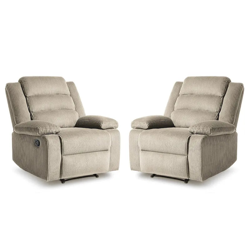 Fauteuil inclinable manuel moderne en velours côtelé, lot de 2, fauteuil d'appoint surdimensionné avec accoudoirs larges
