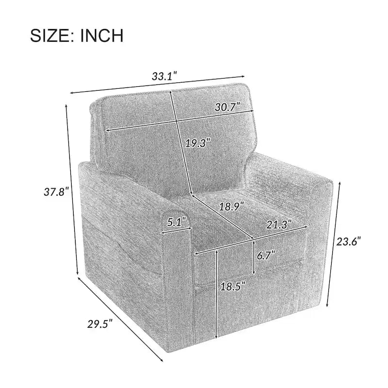 Fauteuil pivotant Chenille 360, Fauteuil moderne avec poches latérales, Fauteuil canapé pivotant, Fauteuil inclinable ergonomique pour chambre à coucher
