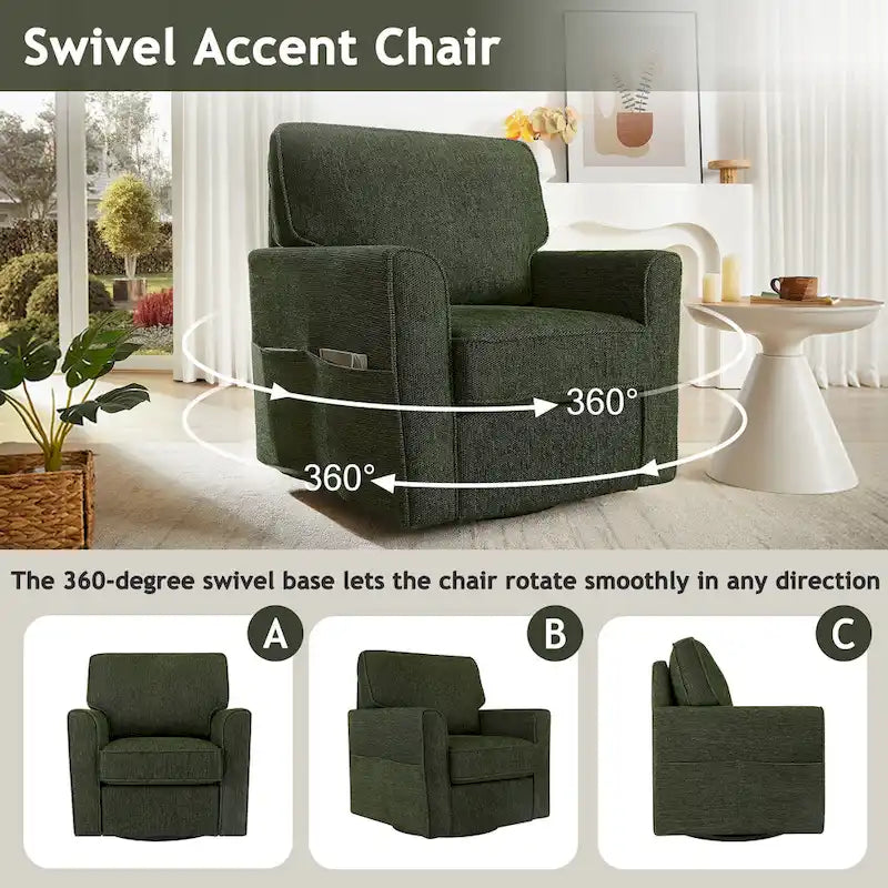 Fauteuil pivotant Chenille 360, Fauteuil moderne avec poches latérales, Fauteuil canapé pivotant, Fauteuil inclinable ergonomique pour chambre à coucher