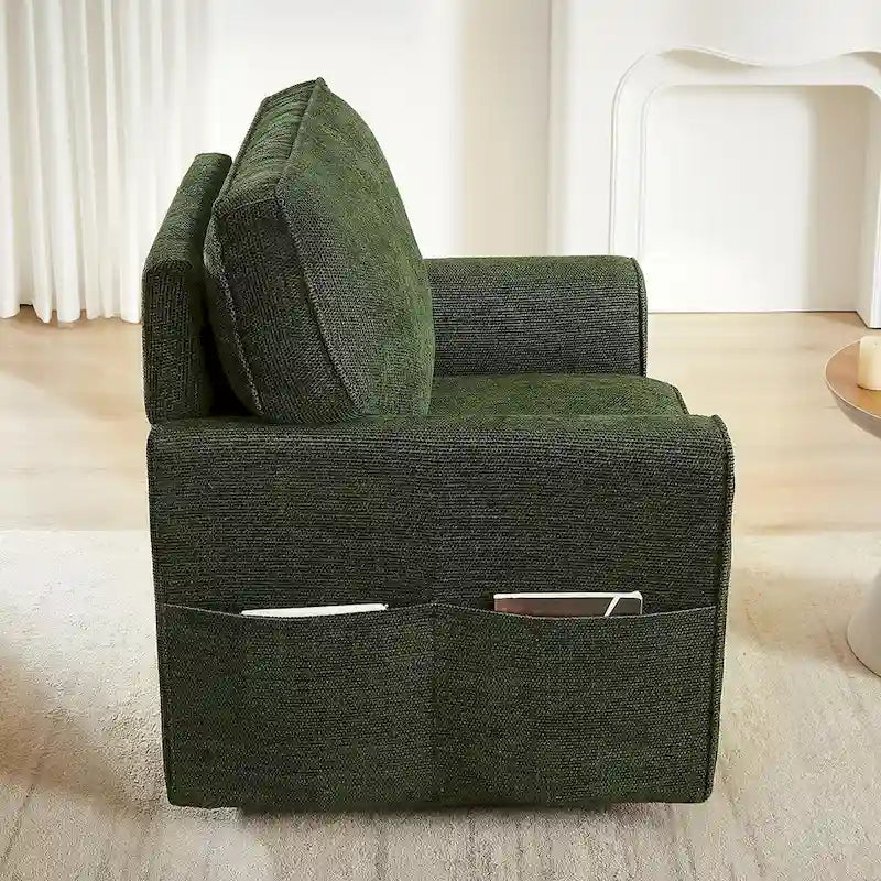 Fauteuil pivotant Chenille 360, Fauteuil moderne avec poches latérales, Fauteuil canapé pivotant, Fauteuil inclinable ergonomique pour chambre à coucher