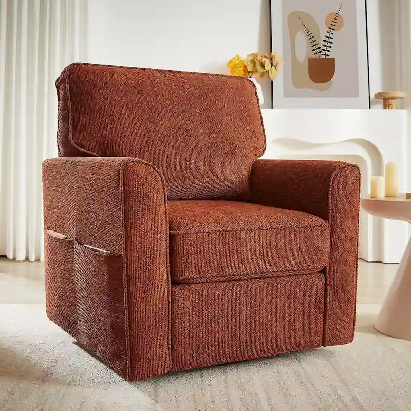 Fauteuil pivotant Chenille 360, Fauteuil moderne avec poches latérales, Fauteuil canapé pivotant, Fauteuil inclinable ergonomique pour chambre à coucher