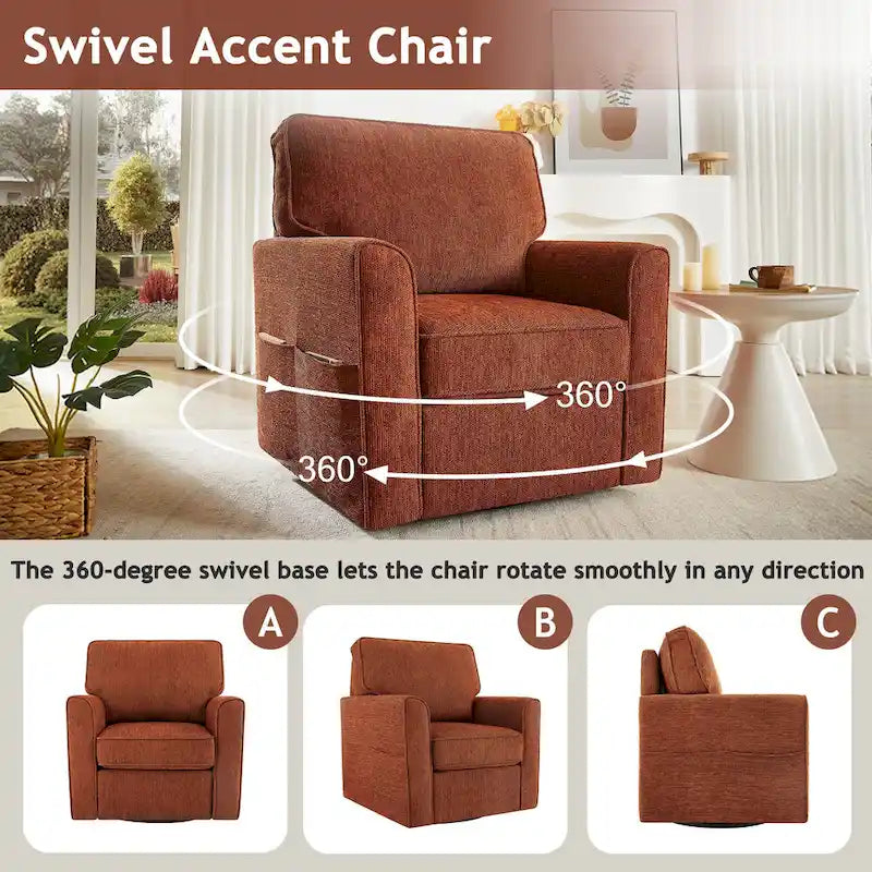 Fauteuil pivotant Chenille 360, Fauteuil moderne avec poches latérales, Fauteuil canapé pivotant, Fauteuil inclinable ergonomique pour chambre à coucher
