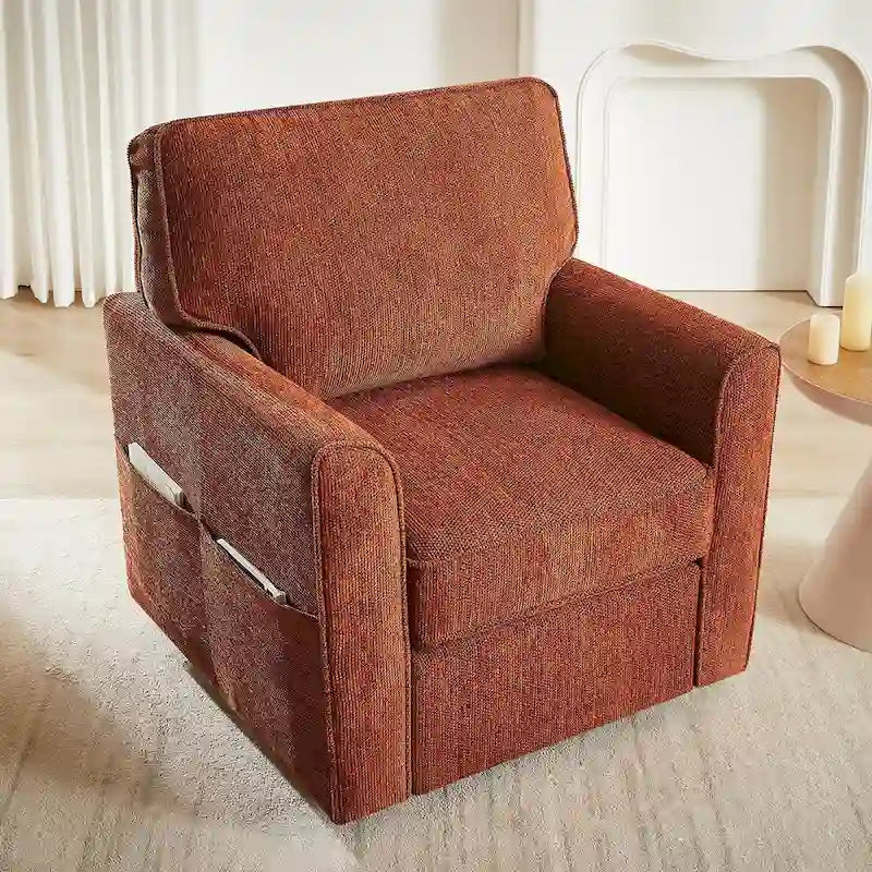 Fauteuil pivotant Chenille 360, Fauteuil moderne avec poches latérales, Fauteuil canapé pivotant, Fauteuil inclinable ergonomique pour chambre à coucher