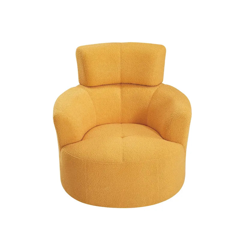 Fauteuil pivotant à 360°, fauteuil barrel rembourré avec appui-tête réglable, fauteuil de salon rond pivotant moderne