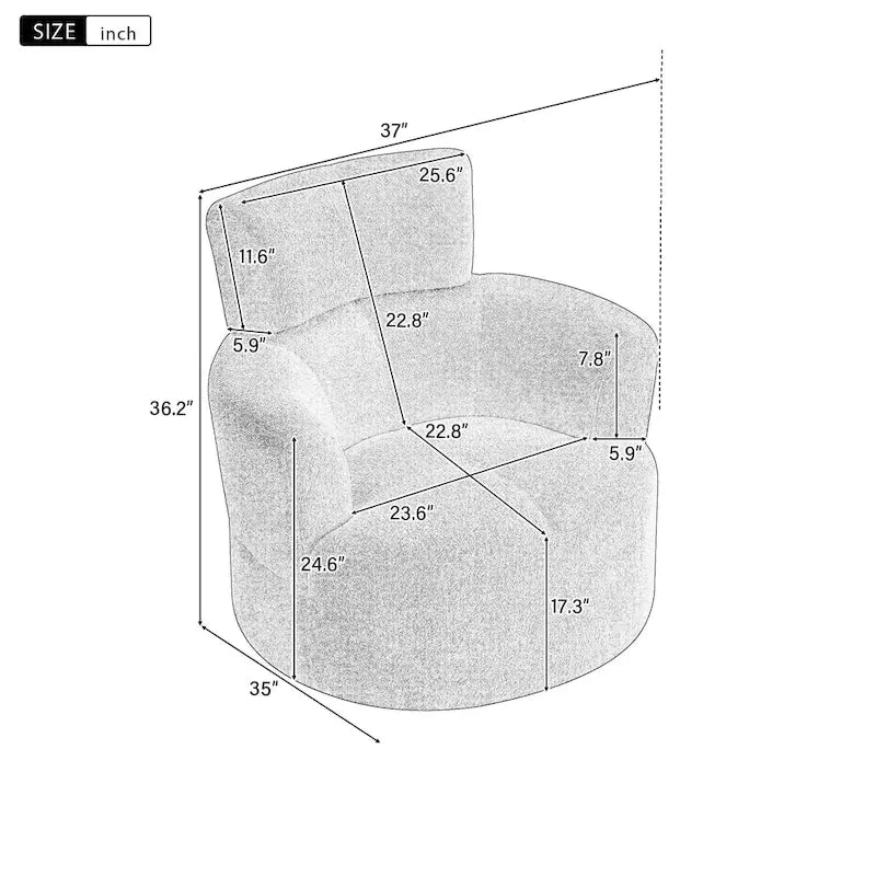 Fauteuil pivotant à 360°, fauteuil barrel rembourré avec appui-tête réglable, fauteuil de salon rond pivotant moderne