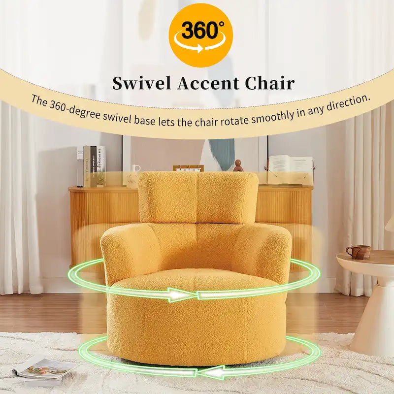 Fauteuil pivotant à 360°, fauteuil barrel rembourré avec appui-tête réglable, fauteuil de salon rond pivotant moderne