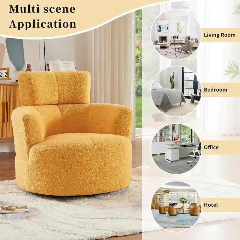 Fauteuil pivotant à 360°, fauteuil barrel rembourré avec appui-tête réglable, fauteuil de salon rond pivotant moderne