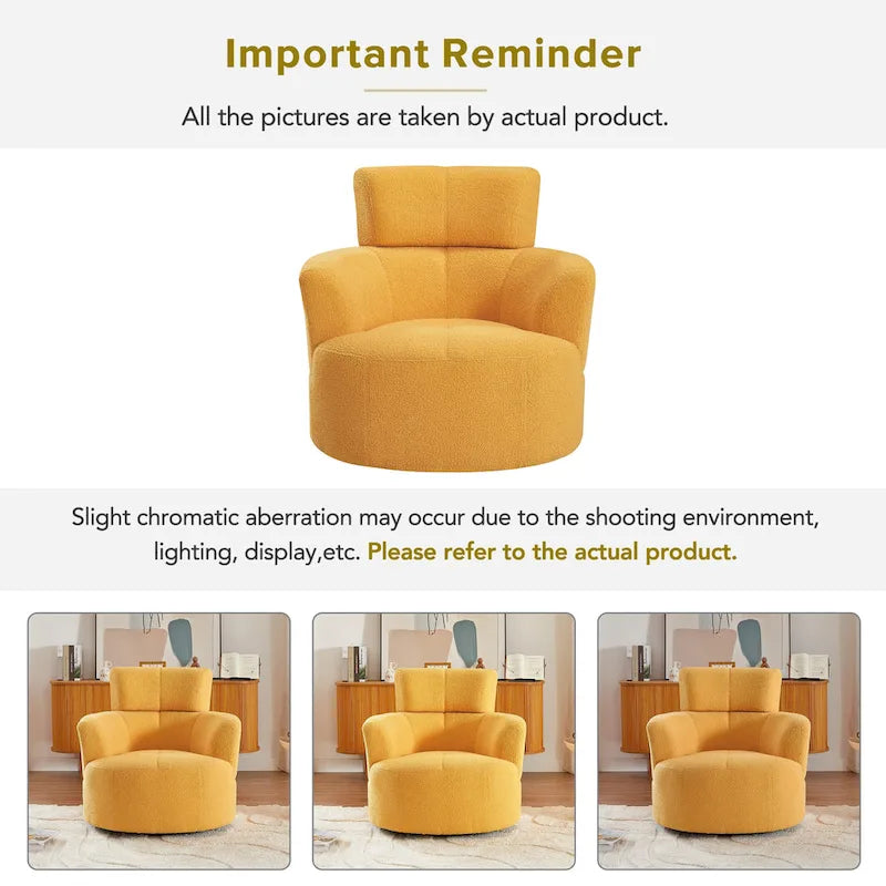 Fauteuil pivotant à 360°, fauteuil barrel rembourré avec appui-tête réglable, fauteuil de salon rond pivotant moderne