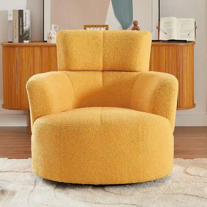 Fauteuil pivotant à 360°, fauteuil barrel rembourré avec appui-tête réglable, fauteuil de salon rond pivotant moderne