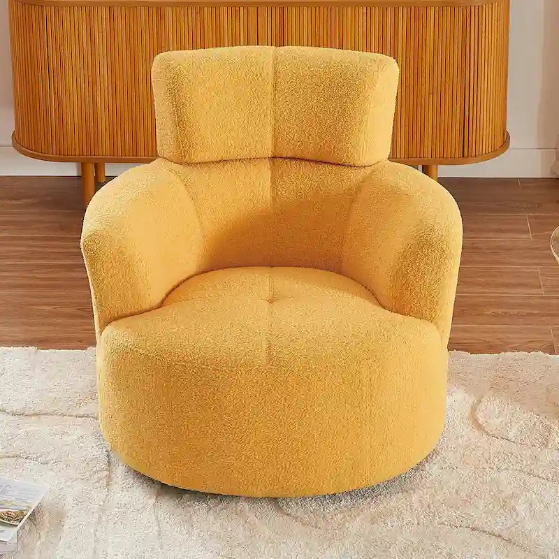 Fauteuil pivotant à 360°, fauteuil barrel rembourré avec appui-tête réglable, fauteuil de salon rond pivotant moderne