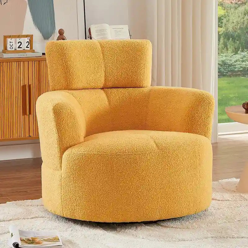 Fauteuil pivotant à 360°, fauteuil barrel rembourré avec appui-tête réglable, fauteuil de salon rond pivotant moderne