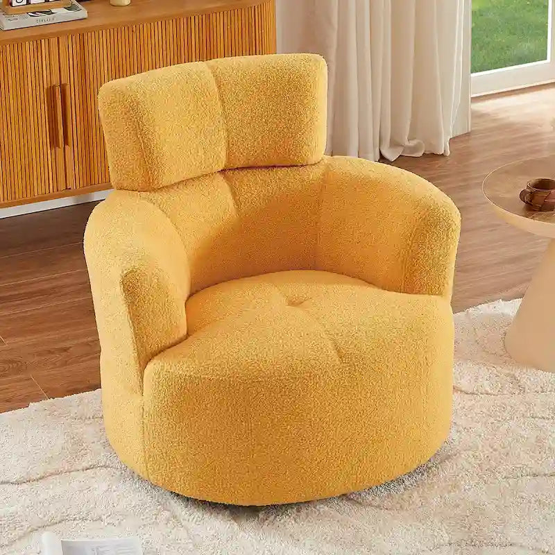 Fauteuil pivotant à 360°, fauteuil barrel rembourré avec appui-tête réglable, fauteuil de salon rond pivotant moderne