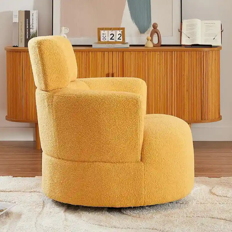Fauteuil pivotant à 360°, fauteuil barrel rembourré avec appui-tête réglable, fauteuil de salon rond pivotant moderne