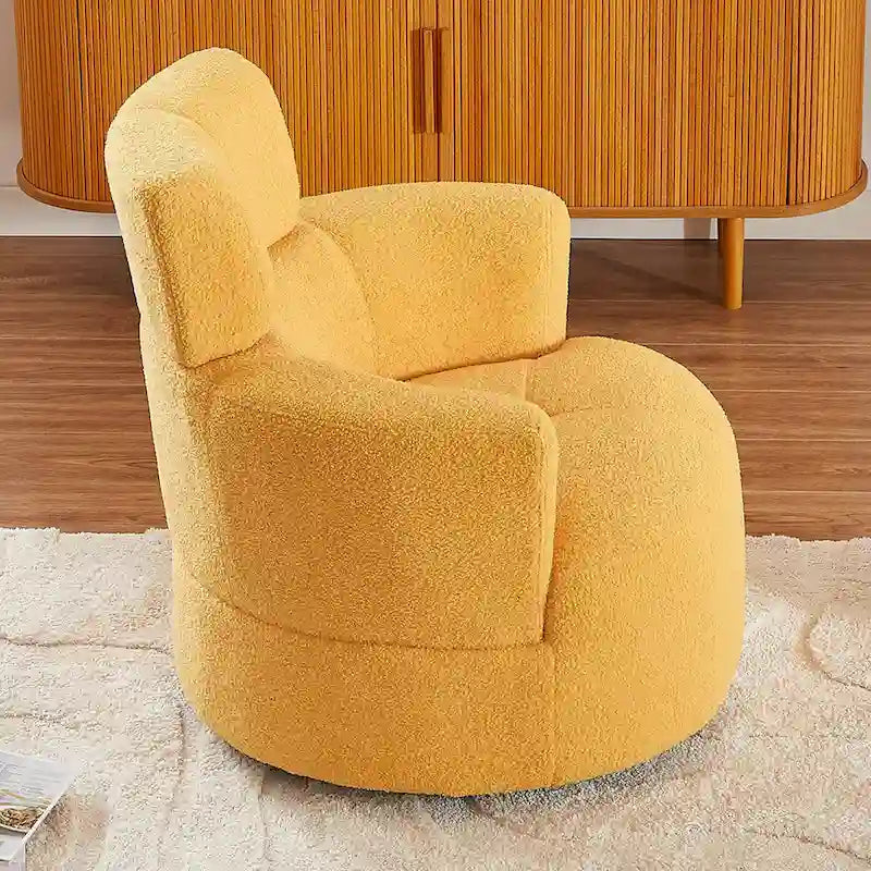 Fauteuil pivotant à 360°, fauteuil barrel rembourré avec appui-tête réglable, fauteuil de salon rond pivotant moderne