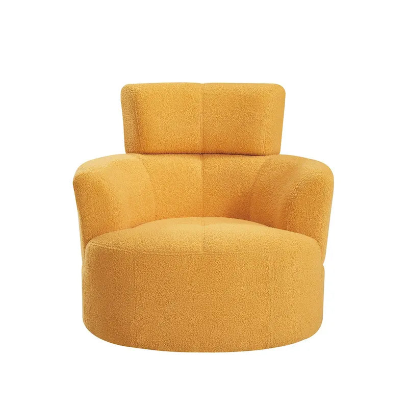 Fauteuil pivotant à 360°, fauteuil barrel rembourré avec appui-tête réglable, fauteuil de salon rond pivotant moderne