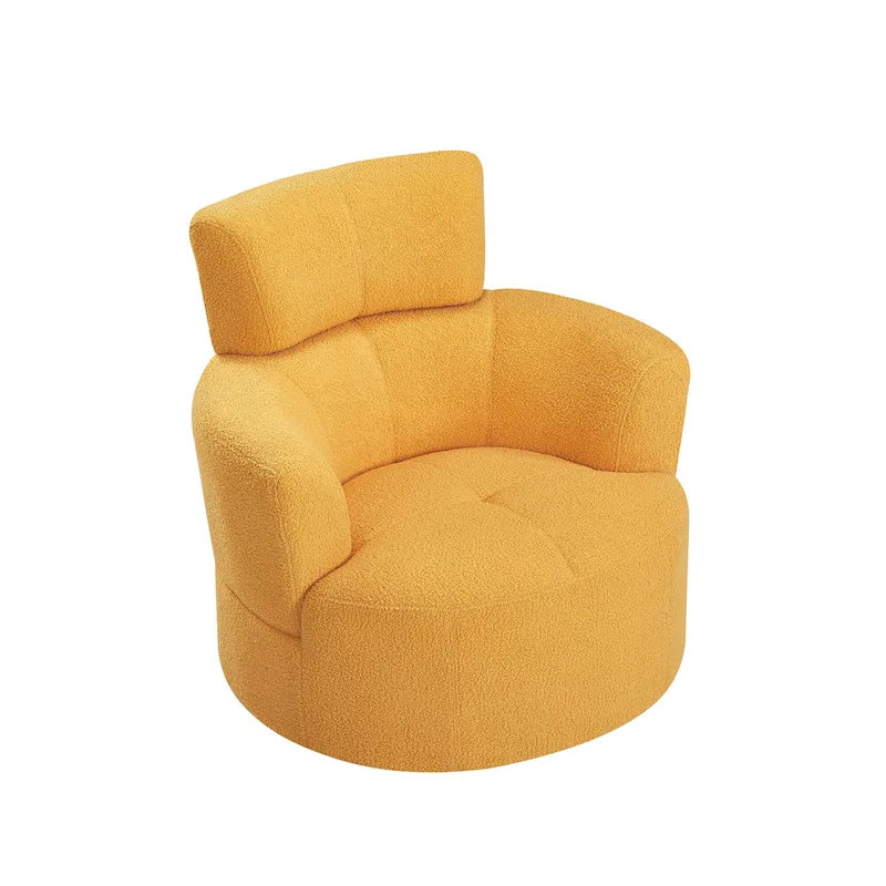 Fauteuil pivotant à 360°, fauteuil barrel rembourré avec appui-tête réglable, fauteuil de salon rond pivotant moderne