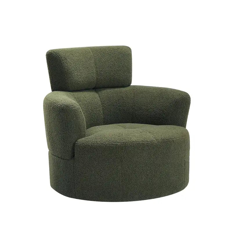 Fauteuil pivotant à 360°, fauteuil barrel rembourré avec appui-tête réglable, fauteuil de salon rond pivotant moderne