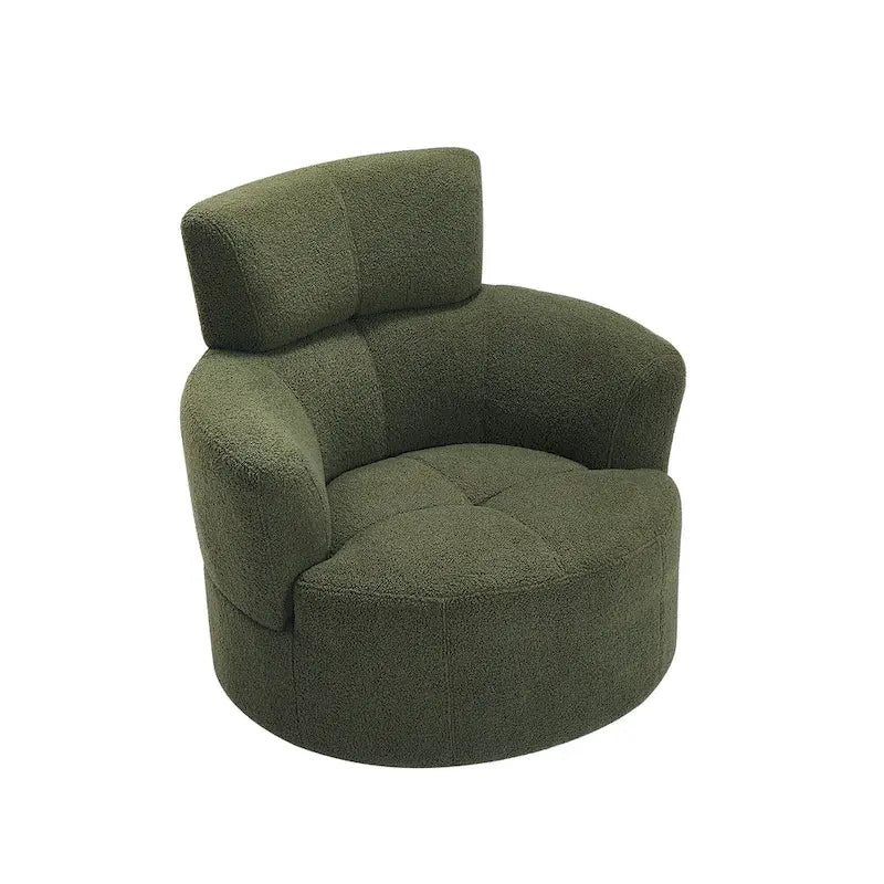 Fauteuil pivotant à 360°, fauteuil barrel rembourré avec appui-tête réglable, fauteuil de salon rond pivotant moderne