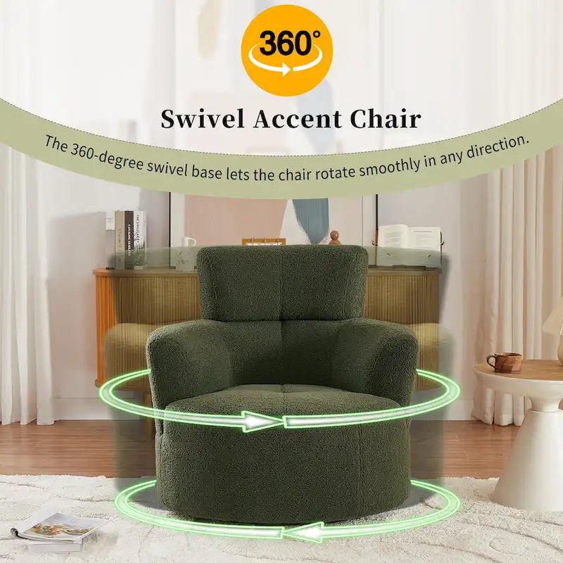 Fauteuil pivotant à 360°, fauteuil barrel rembourré avec appui-tête réglable, fauteuil de salon rond pivotant moderne