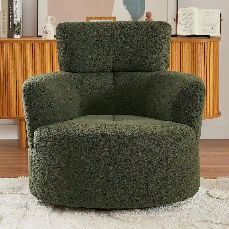 Fauteuil pivotant à 360°, fauteuil barrel rembourré avec appui-tête réglable, fauteuil de salon rond pivotant moderne