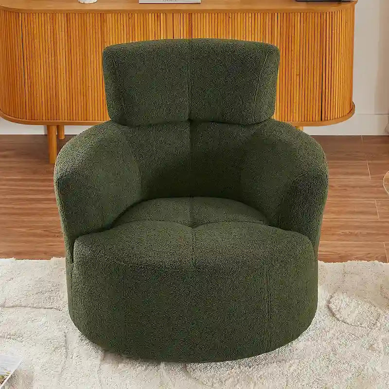 Fauteuil pivotant à 360°, fauteuil barrel rembourré avec appui-tête réglable, fauteuil de salon rond pivotant moderne
