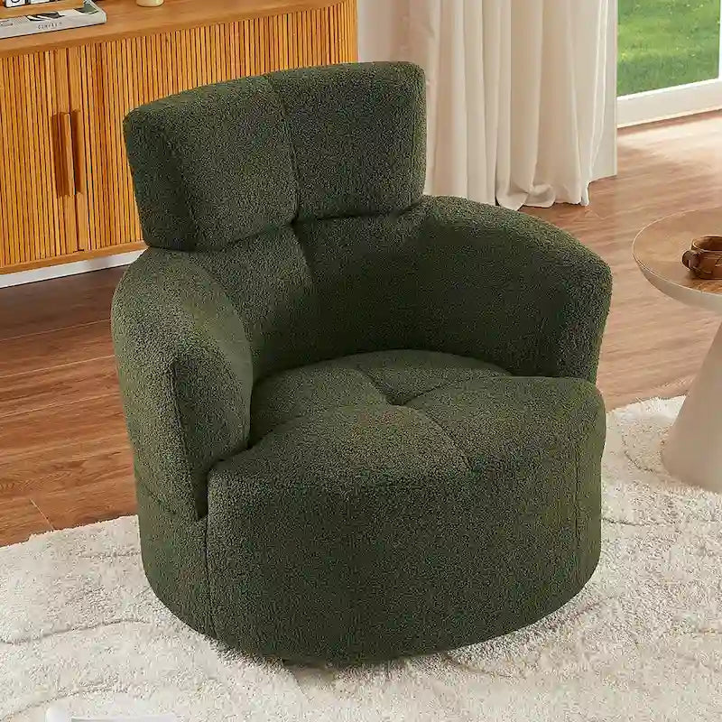 Fauteuil pivotant à 360°, fauteuil barrel rembourré avec appui-tête réglable, fauteuil de salon rond pivotant moderne