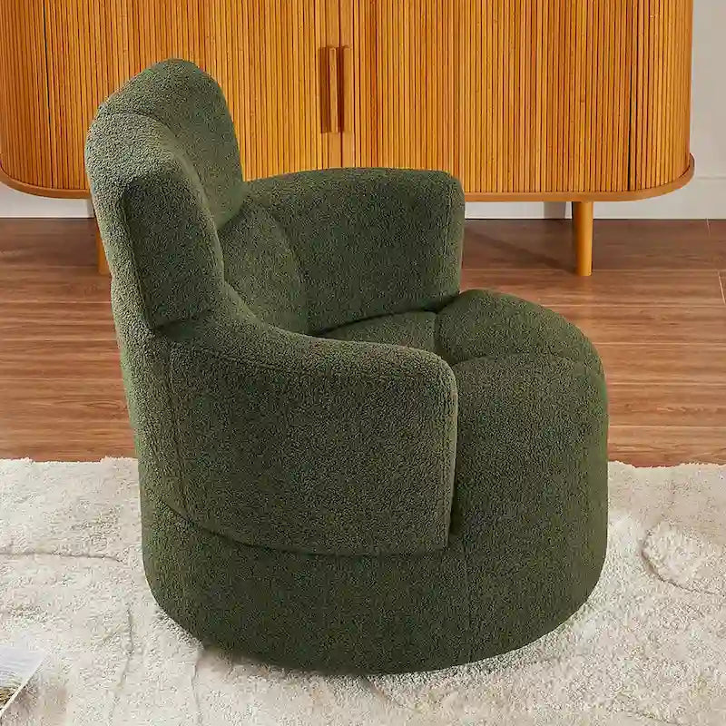 Fauteuil pivotant à 360°, fauteuil barrel rembourré avec appui-tête réglable, fauteuil de salon rond pivotant moderne