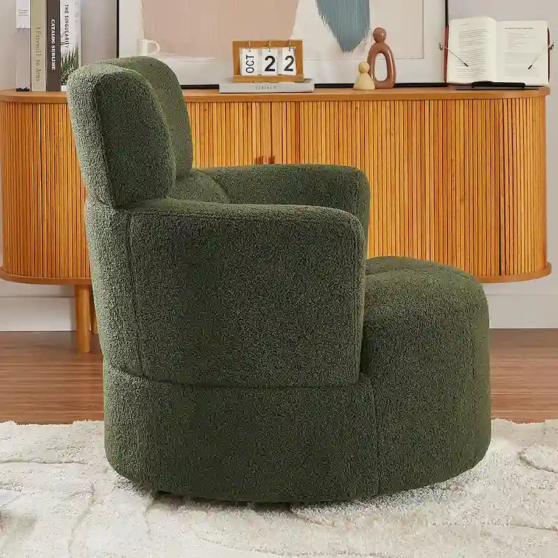 Fauteuil pivotant à 360°, fauteuil barrel rembourré avec appui-tête réglable, fauteuil de salon rond pivotant moderne
