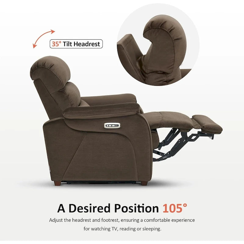 Fauteuil inclinable électrique MCombo Zero Wall-Hugger avec appui-tête réglable, parfait pour les petits espaces et les véhicules récréatifs, tissu ST257