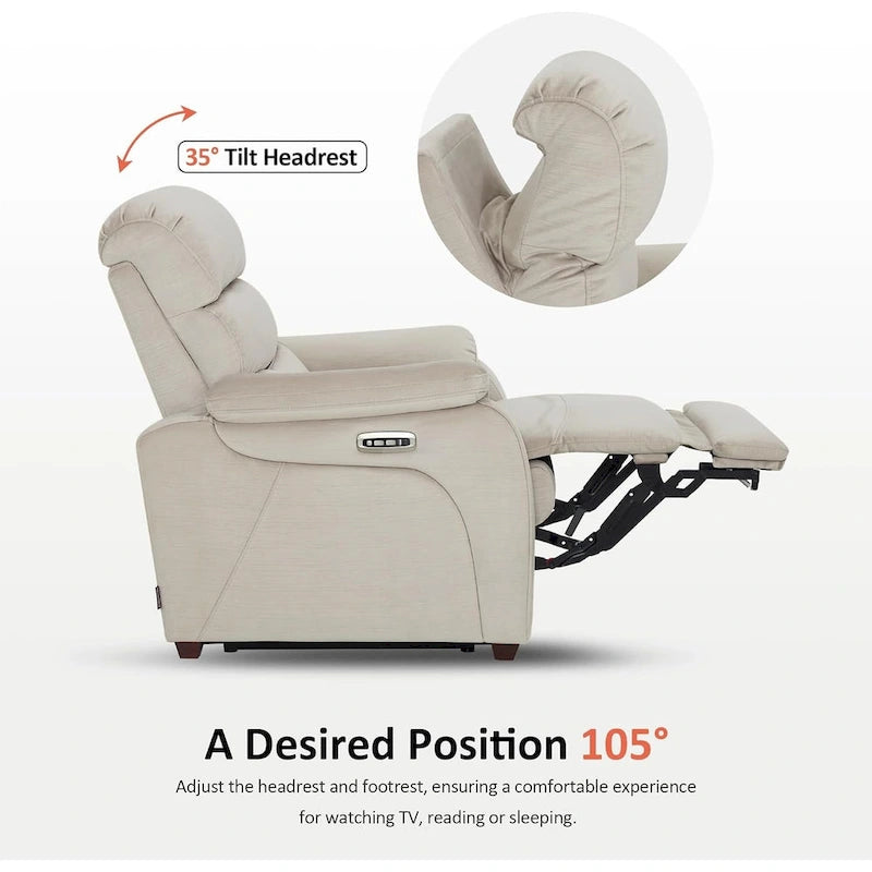 Fauteuil inclinable électrique MCombo Zero Wall-Hugger avec appui-tête réglable, parfait pour les petits espaces et les véhicules récréatifs, tissu ST257