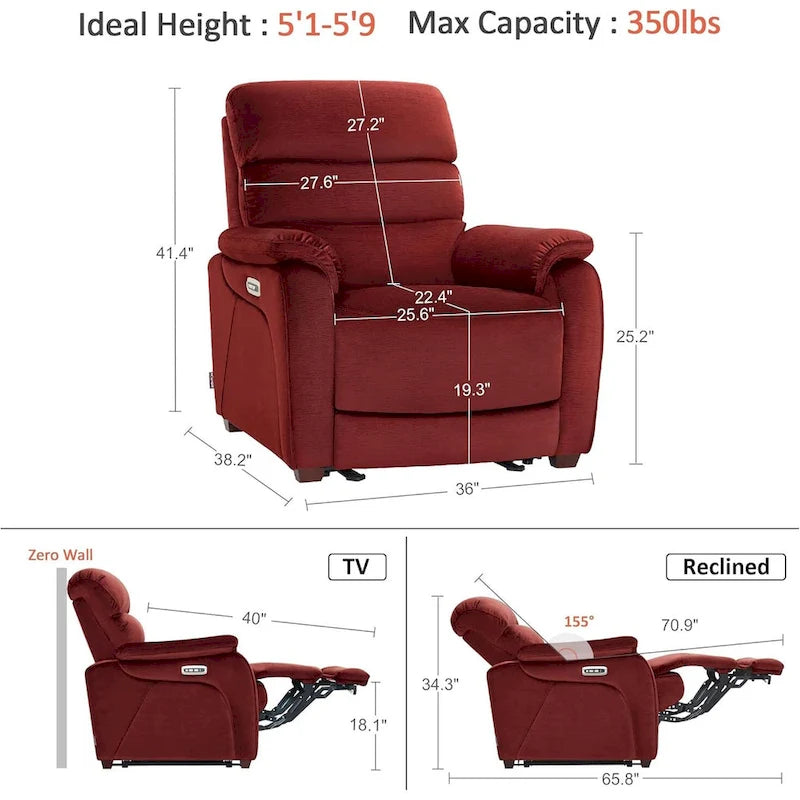 Fauteuil inclinable électrique MCombo Zero Wall-Hugger avec appui-tête réglable, parfait pour les petits espaces et les véhicules récréatifs, tissu ST257