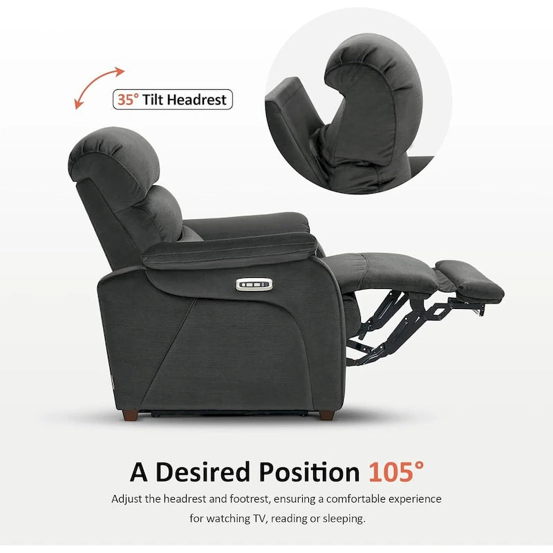 Fauteuil inclinable électrique MCombo Zero Wall-Hugger avec appui-tête réglable, parfait pour les petits espaces et les véhicules récréatifs, tissu ST257