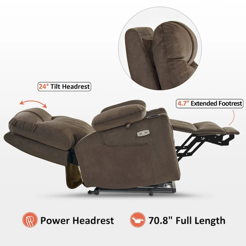 Fauteuil inclinable électrique MCombo Small Dual Motor avec massage, double chauffage, appui-tête réglable, tissu 7222