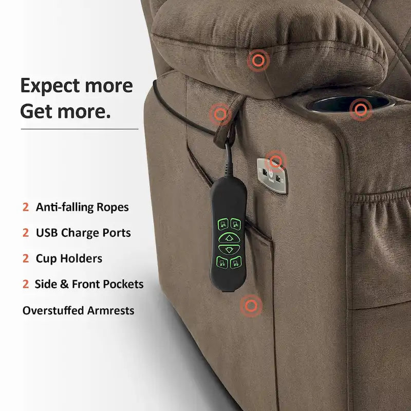 Fauteuil inclinable électrique MCombo Small Dual Motor avec massage, double chauffage, appui-tête réglable, tissu 7222
