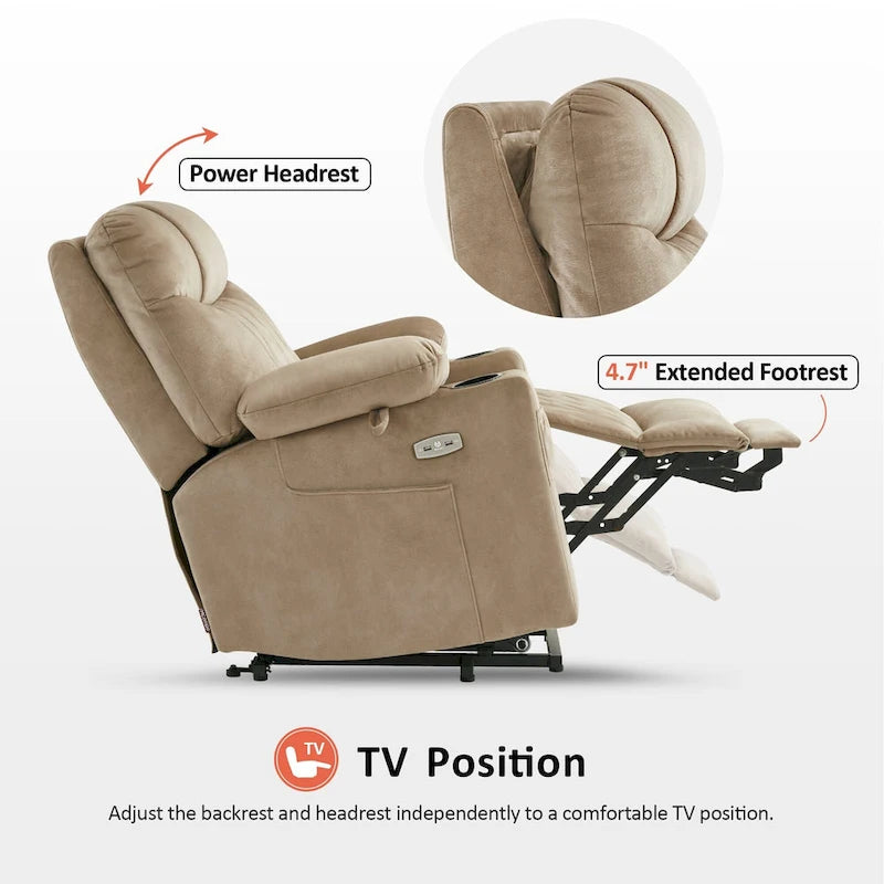 Fauteuil inclinable électrique MCombo Small Dual Motor avec massage, double chauffage, appui-tête réglable, tissu 7222