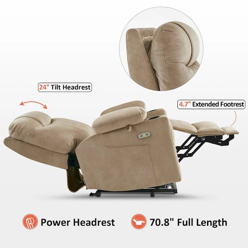 Fauteuil inclinable électrique MCombo Small Dual Motor avec massage, double chauffage, appui-tête réglable, tissu 7222
