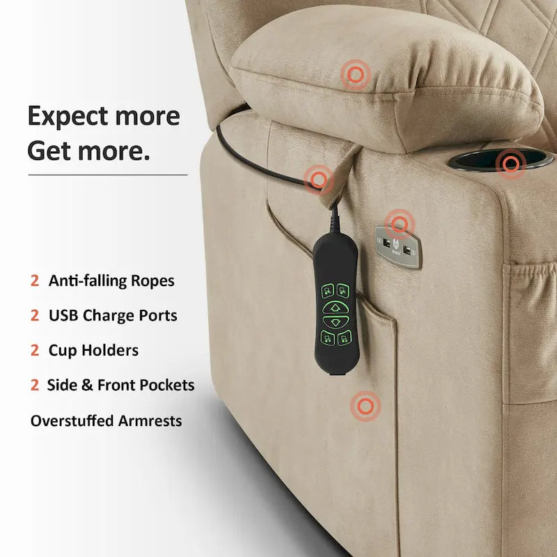 Fauteuil inclinable électrique MCombo Small Dual Motor avec massage, double chauffage, appui-tête réglable, tissu 7222