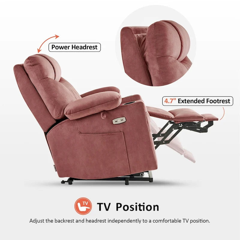 Fauteuil inclinable électrique MCombo Small Dual Motor avec massage, double chauffage, appui-tête réglable, tissu 7222
