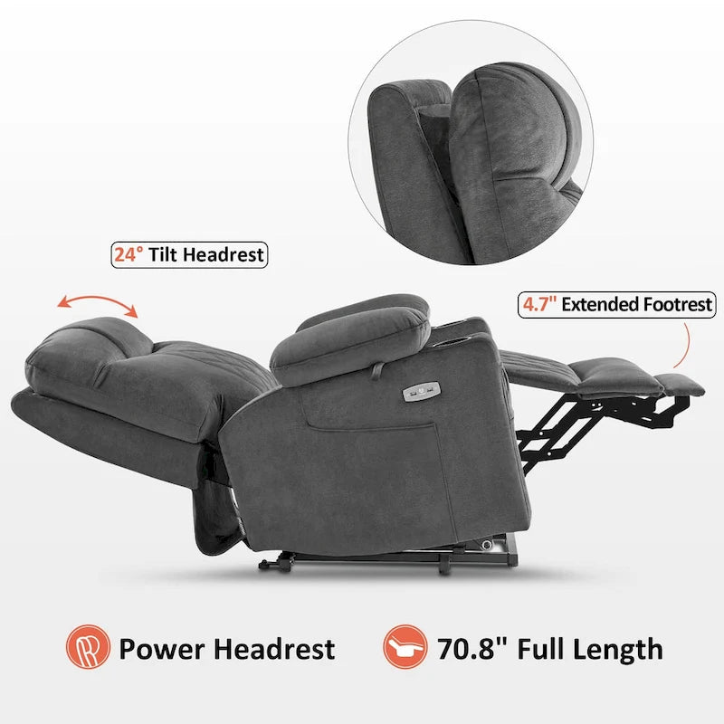Fauteuil inclinable électrique MCombo Small Dual Motor avec massage, double chauffage, appui-tête réglable, tissu 7222