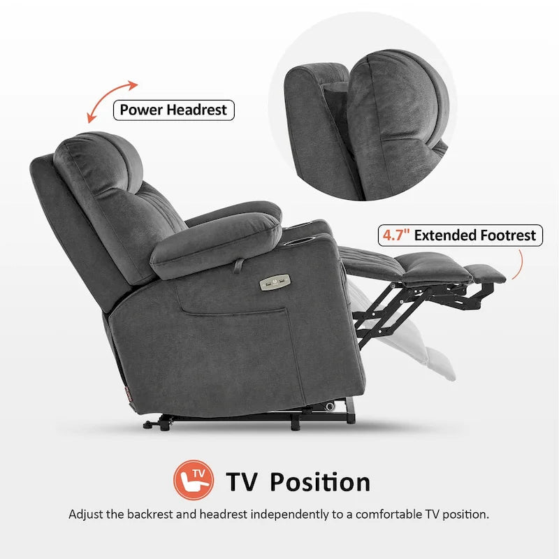 Fauteuil inclinable électrique MCombo Small Dual Motor avec massage, double chauffage, appui-tête réglable, tissu 7222