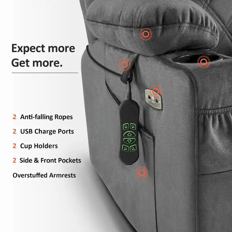 Fauteuil inclinable électrique MCombo Small Dual Motor avec massage, double chauffage, appui-tête réglable, tissu 7222