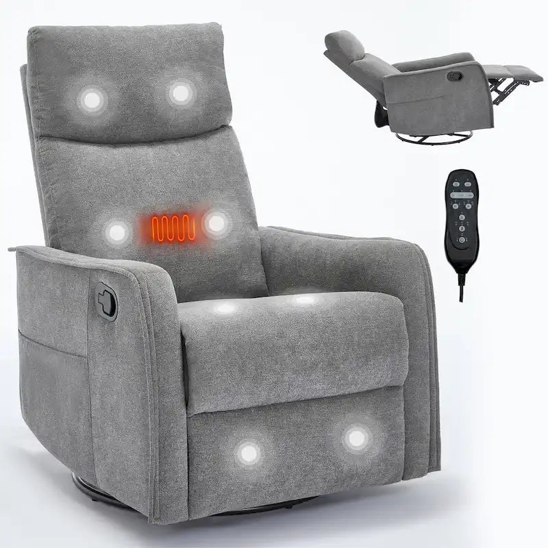 Fauteuil inclinable manuel de massage 8 points en tissu pivotant fauteuil simple avec fonction bascule et chauffage lombaire