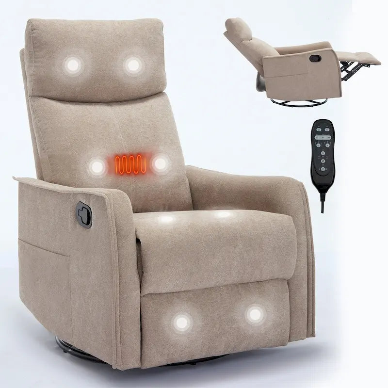 Fauteuil inclinable manuel de massage 8 points en tissu pivotant fauteuil simple avec fonction bascule et chauffage lombaire