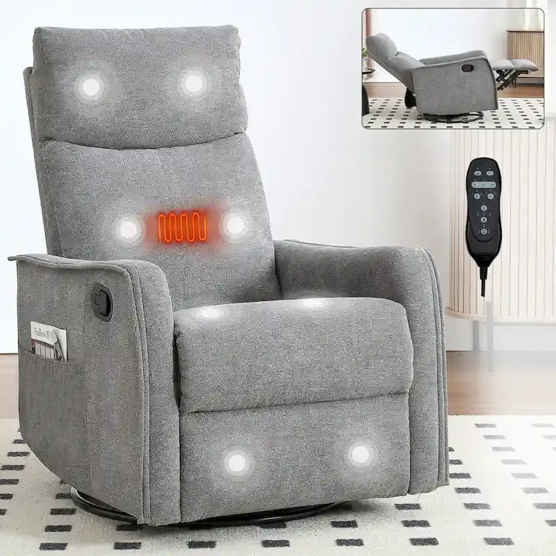 Fauteuil inclinable manuel de massage 8 points en tissu pivotant fauteuil simple avec fonction bascule et chauffage lombaire