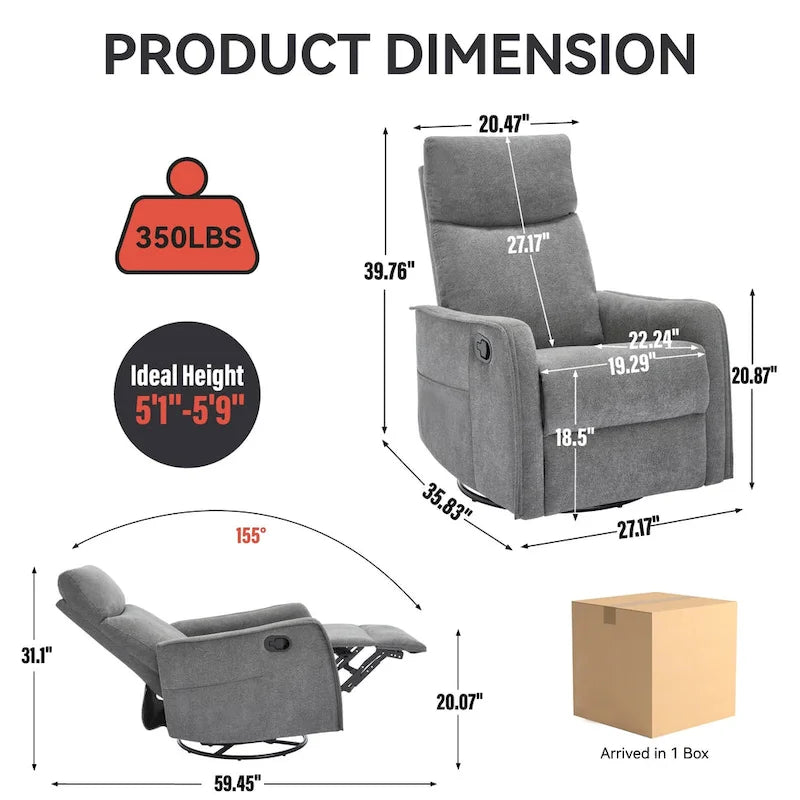 Fauteuil inclinable manuel de massage 8 points en tissu pivotant fauteuil simple avec fonction bascule et chauffage lombaire